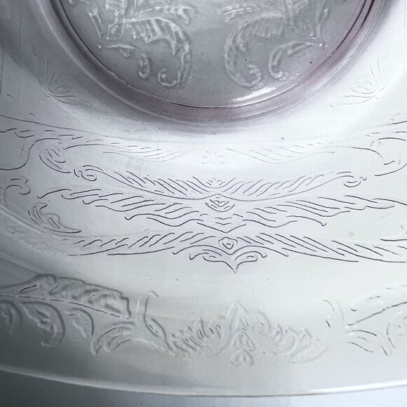 Vintage Pink Glass Depression Era Bowl With Floral Etching & Scalloped Edges ** - Picture 11 of 11